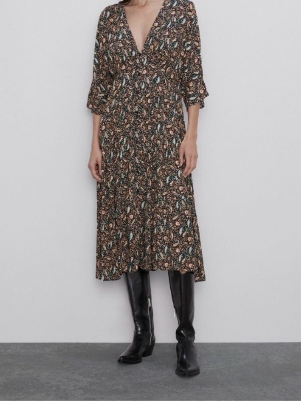 Zara Paisley 3/4 Sleeve Midi Dress
